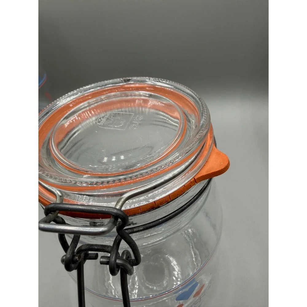 Vintage ARC France Hearts & Geese Glass Canister Set 4 Clamp Lid Wire Bail Jars